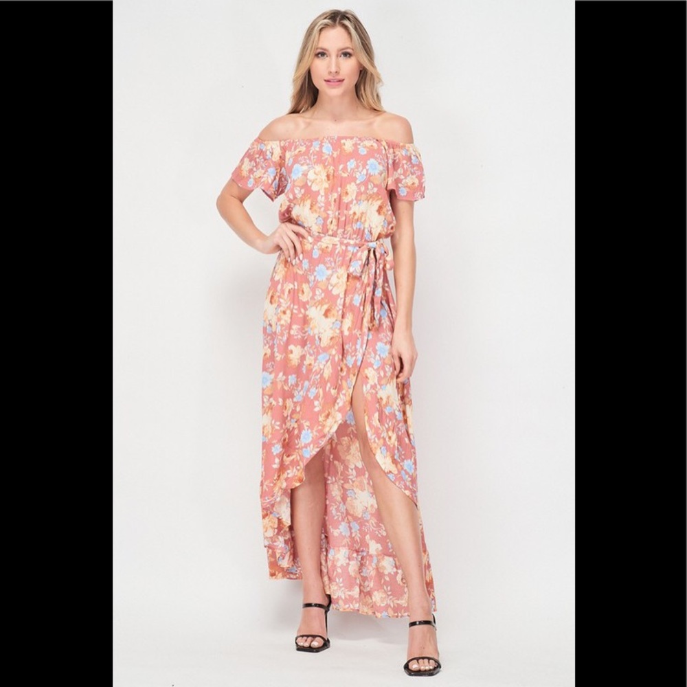 ❌SOLD OUT❌Hi low floral print off shoulder dress - Picture 6 of 7